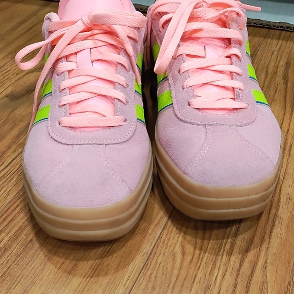Adidas Pink Sneakers with Green and Blue Stripes - Picture 2 of 10
